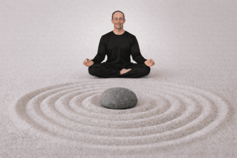Zen garden with meditating figure - representing mindful meditation practice and inner peace